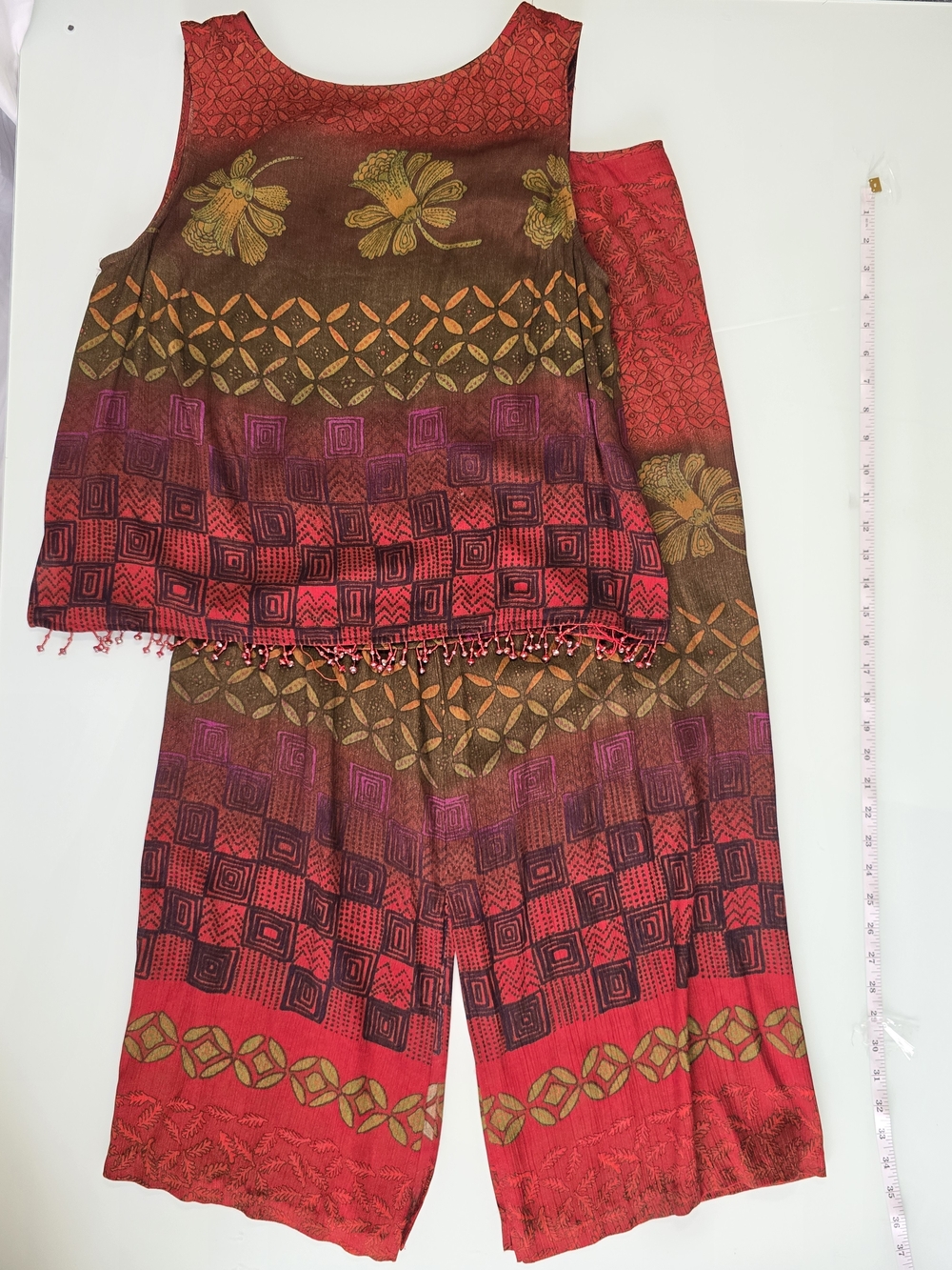 Vintage 90s Saint Tropez West 2-Piece Boho Pants Set Beaded Size 12